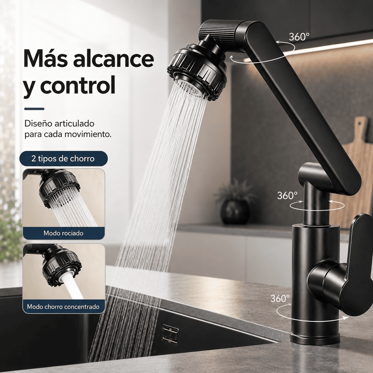 AquaFlex™ 💧 | Grifo articulado 1080° con mayor alcance y control