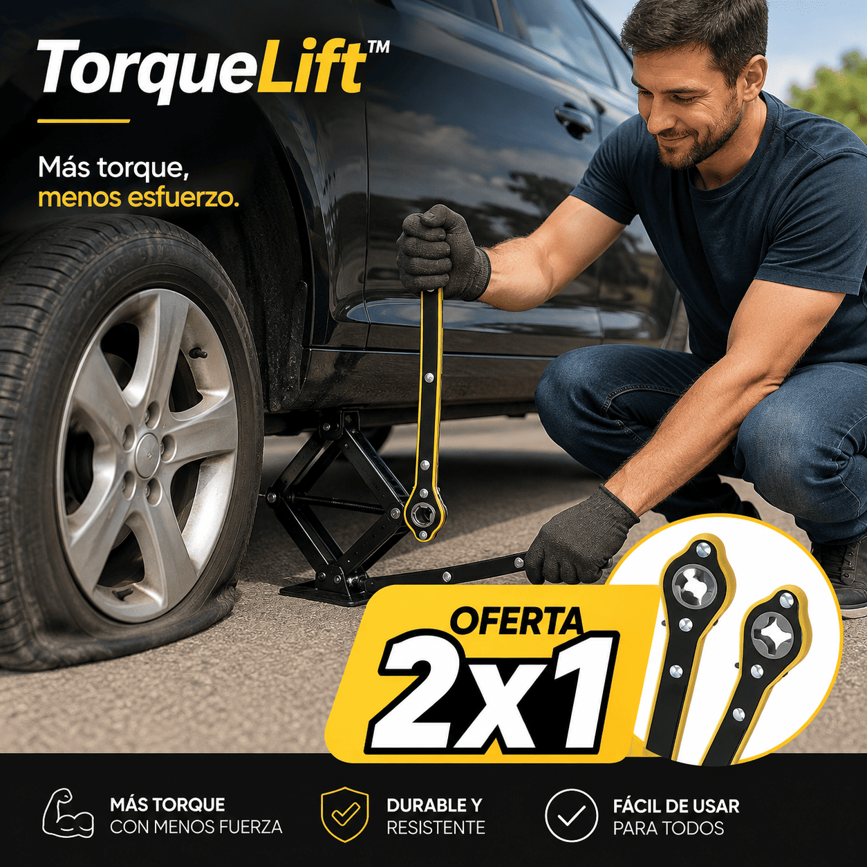 TorqueLift™ | Llave de Trinquete para Gata