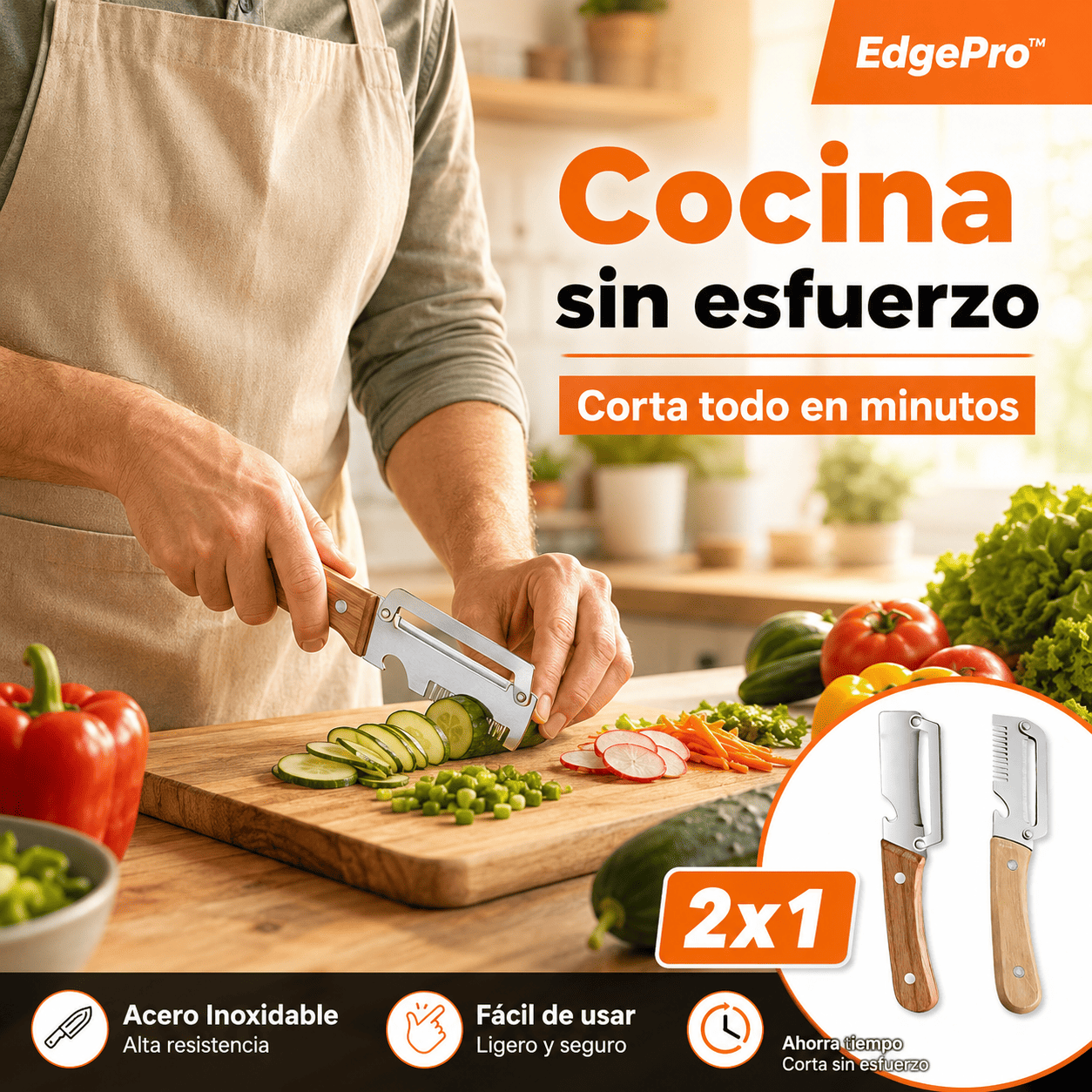2X1 Cuchillos EdgePro™ | Hoja arqueada para cortar con menos esfuerzo