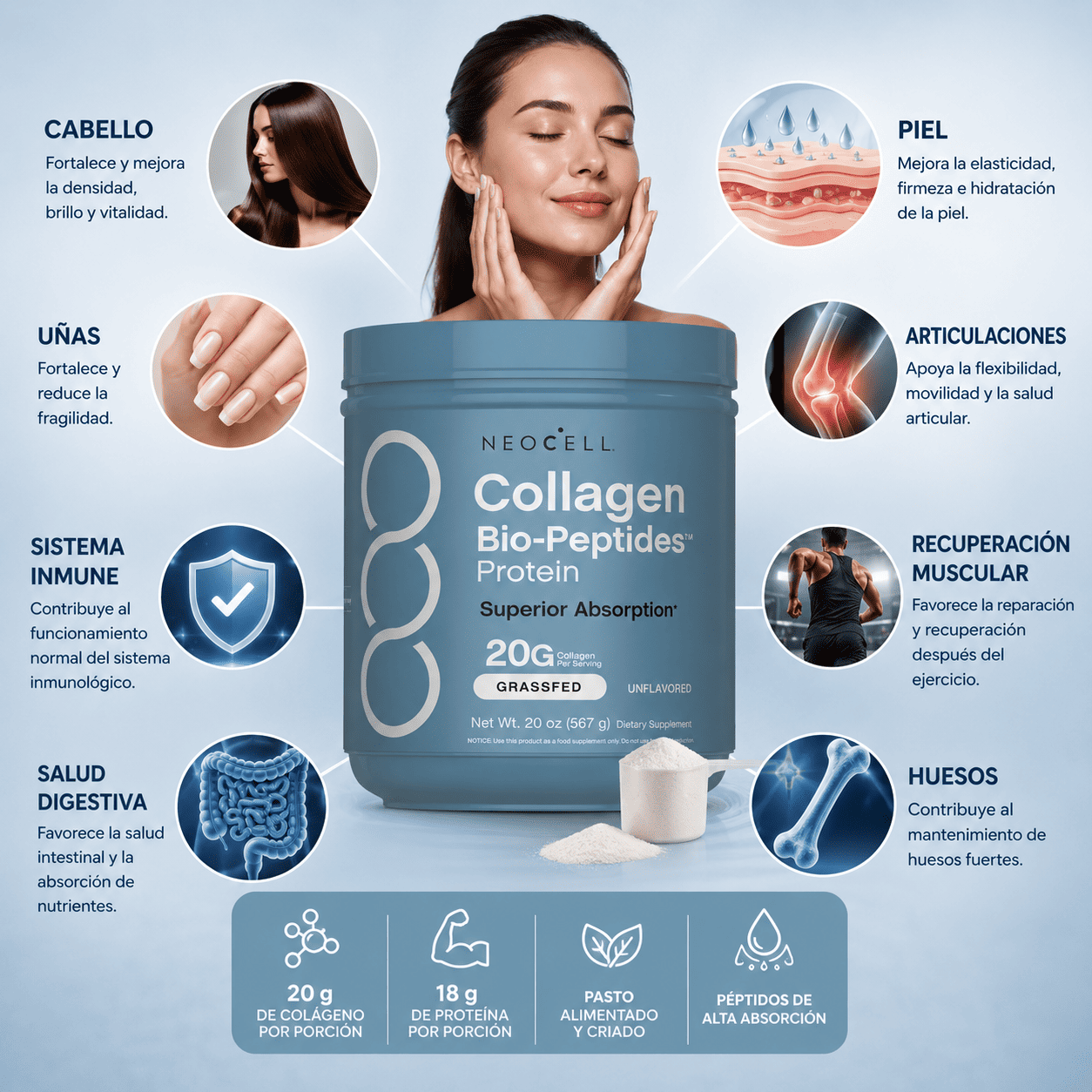 NeoCell Collagen Bio-Peptides™ | Piel más firme, cabello y uñas más fuertes, y mayor soporte articular