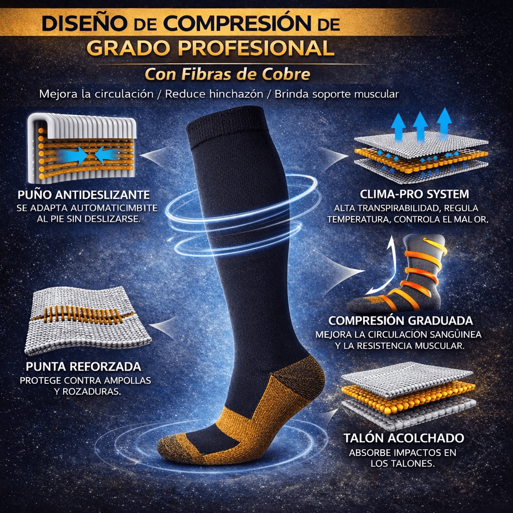 2 pares Neuromedias™ de Compresión con Fibras de Cobre | Alivio y soporte para tus piernas