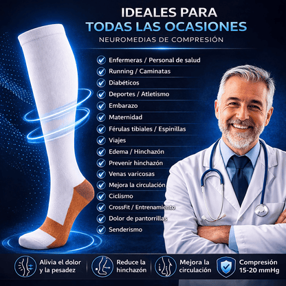 2 pares Neuromedias™ de Compresión con Fibras de Cobre | Alivio y soporte para tus piernas