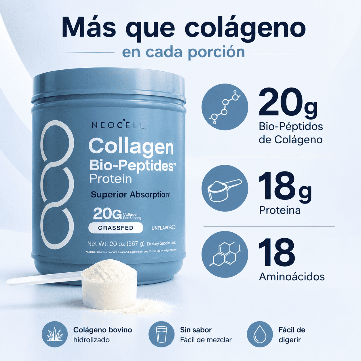 NeoCell Collagen Bio-Peptides™ | Piel más firme, cabello y uñas más fuertes, y mayor soporte articular