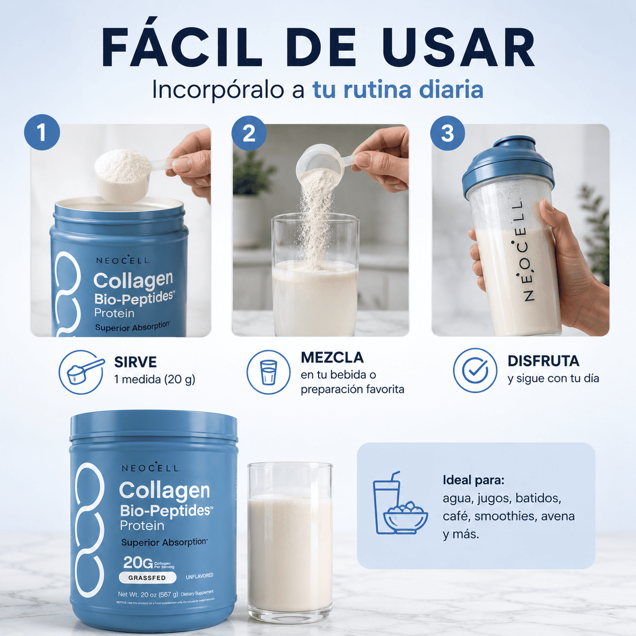 NeoCell Collagen Bio-Peptides™ | Piel más firme, cabello y uñas más fuertes, y mayor soporte articular