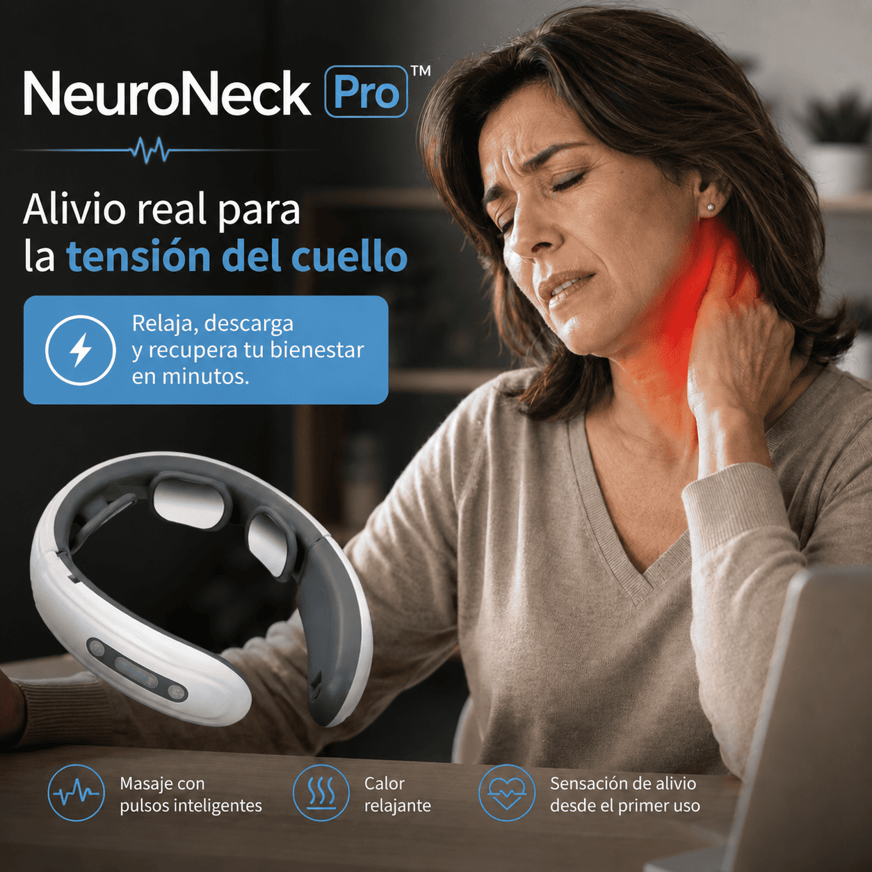 NeuroNeck Pro™ | Sistema Avanzado de Descontracturación Cervical con Tecnología EMS Inteligente