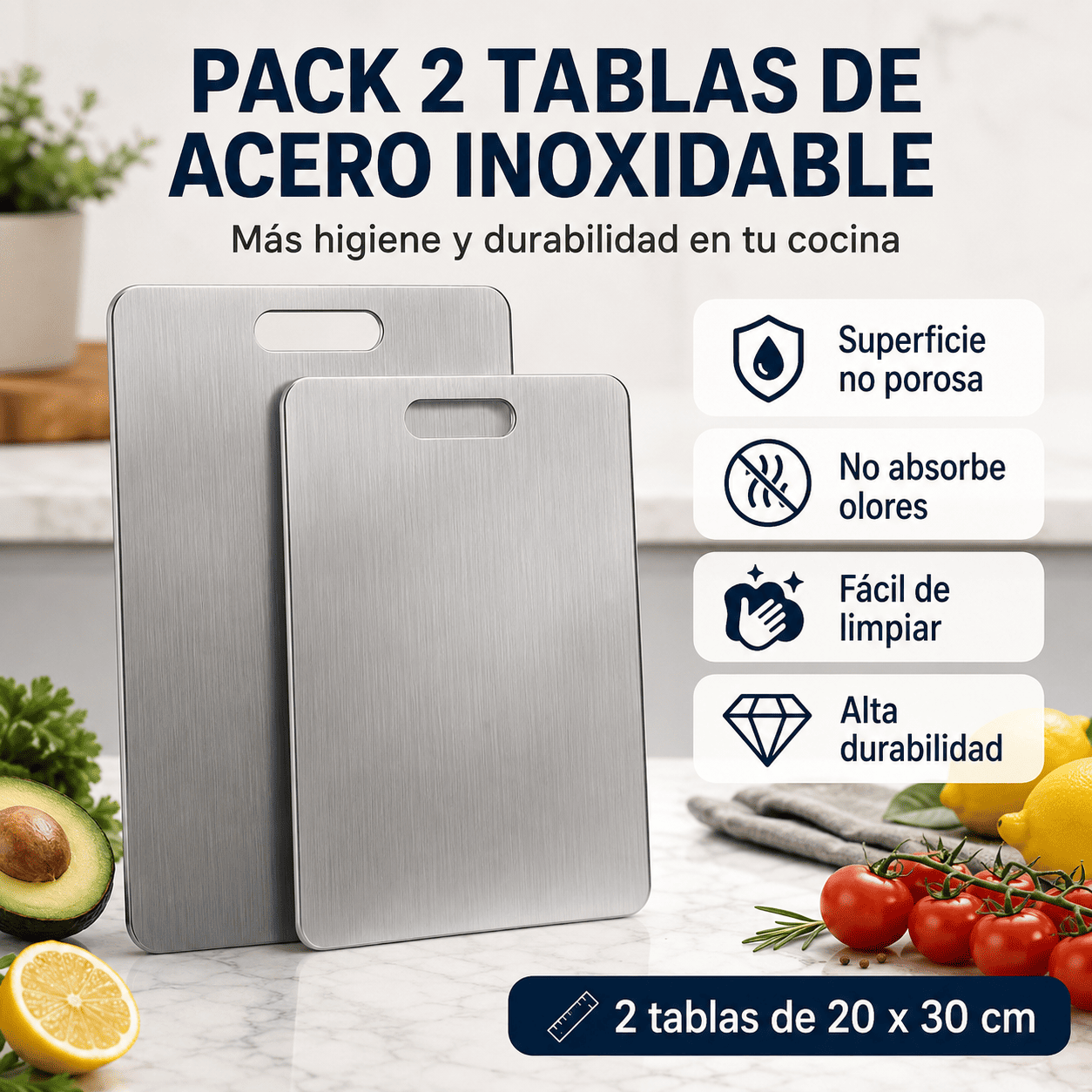 Set 2 Tablas de Acero Inoxidable 304 doble cara