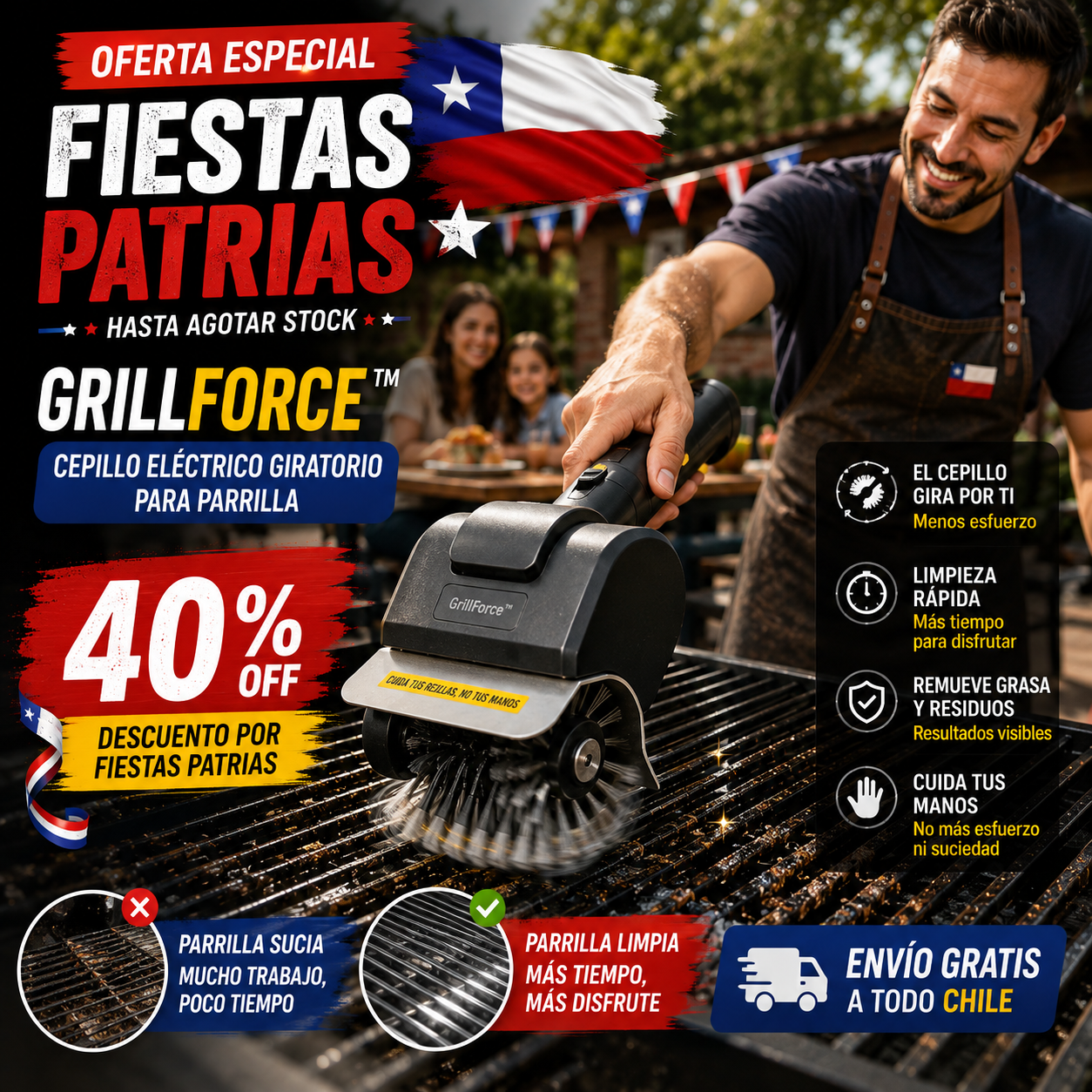 GrillForce™ Limpia tu parrilla en segundos y disfruta más