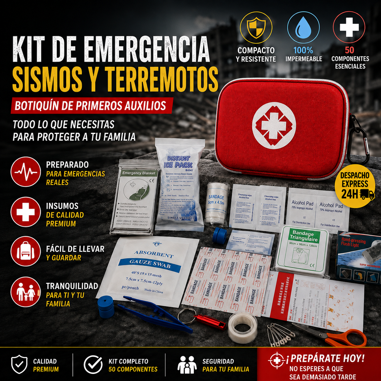 Kit de Emergencia 50 en 1 | Primeros Auxilios