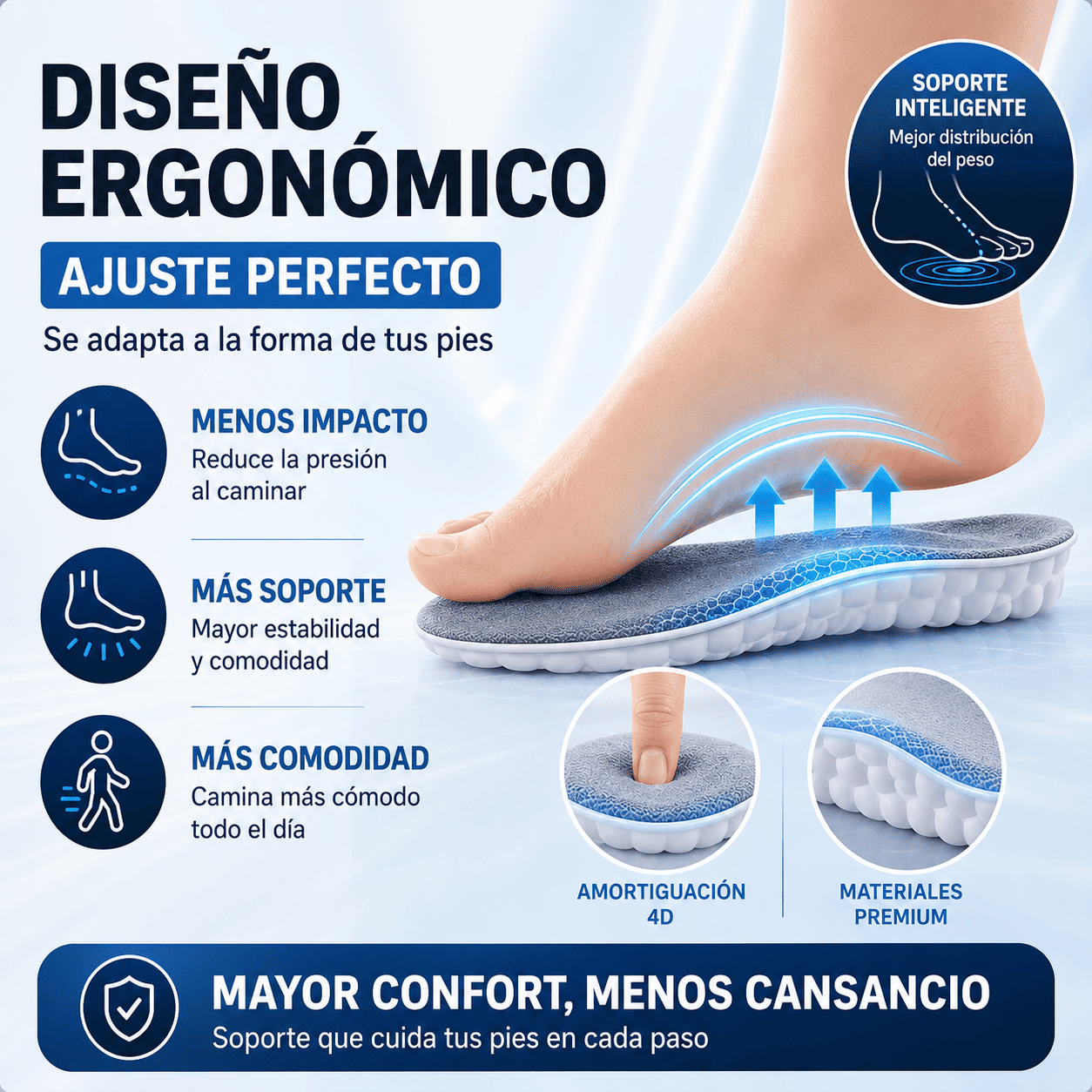 2 Pares Plantillas Ortopédicas OrthoFlex™ | Menos dolor. Más soporte. Más comodidad.