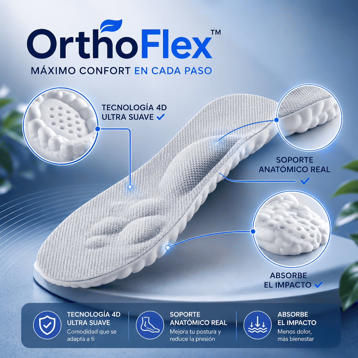 2 Pares Plantillas Ortopédicas OrthoFlex™ | Menos dolor. Más soporte. Más comodidad.