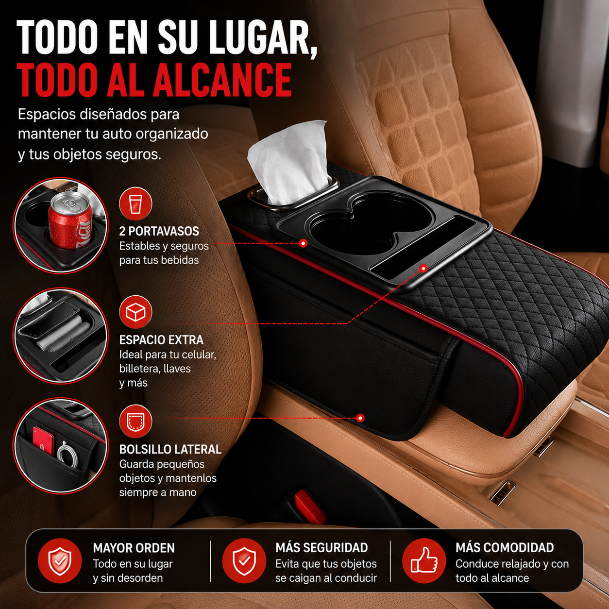 DriveRest™ | Apoyabrazos Organizador Premium 3 en 1