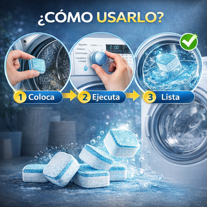 Pastillas de Limpieza Profunda Para Lavadoras - Elimina olores, residuos y suciedad oculta.