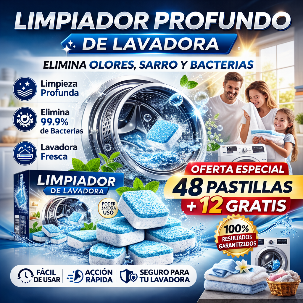 Pastillas de Limpieza Profunda Para Lavadoras - Elimina olores, residuos y suciedad oculta.
