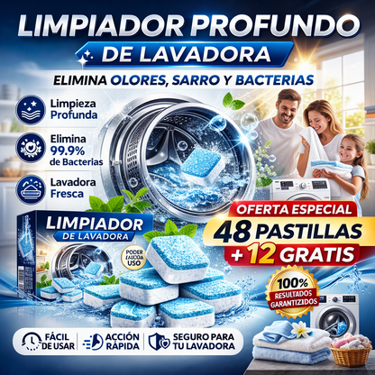 Pastillas de Limpieza Profunda Para Lavadoras - Elimina olores, residuos y suciedad oculta.