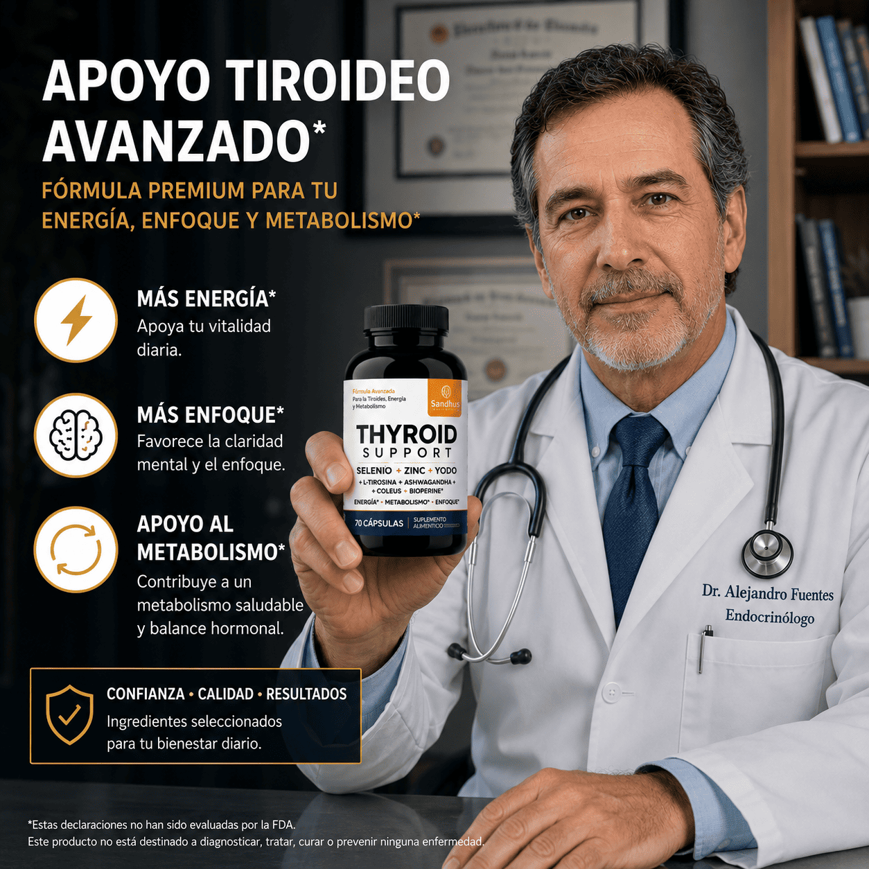 THYROID SUPPORT® Fórmula Avanzada con Yodo y Adaptógenos para Recuperar tu Energía y Bienestar Tiroideo