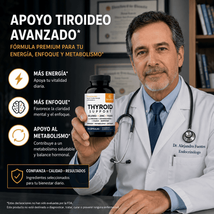 THYROID SUPPORT® Fórmula Avanzada con Yodo y Adaptógenos para Recuperar tu Energía y Bienestar Tiroideo