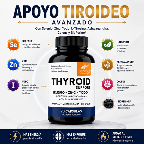 THYROID SUPPORT® Fórmula Avanzada con Yodo y Adaptógenos para Recuperar tu Energía y Bienestar Tiroideo