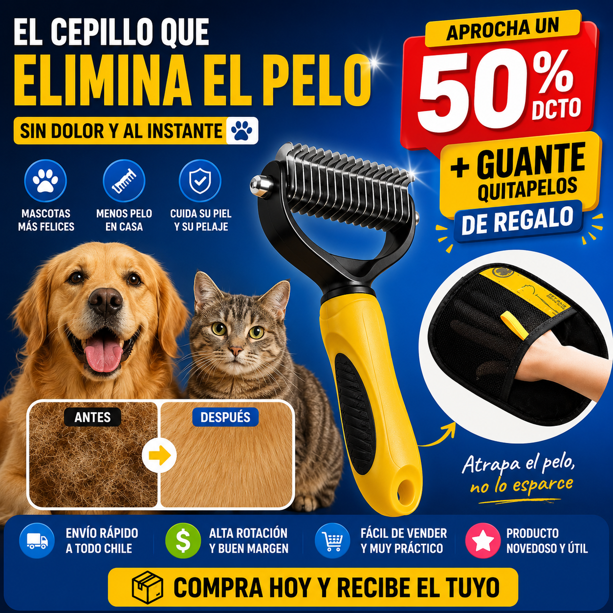 NudoFree™ | Cepillo Cortanudos 2 en 1 + Guante Quitapelos GRATIS